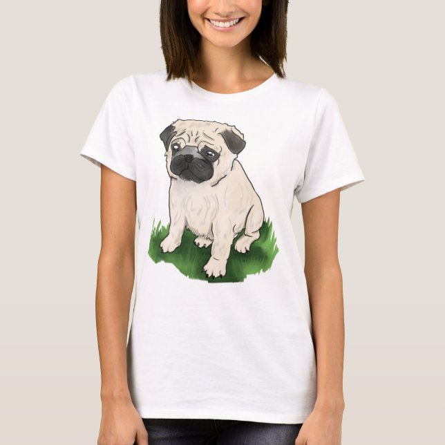 Cute Sitting Pug T-Shirt (Front)