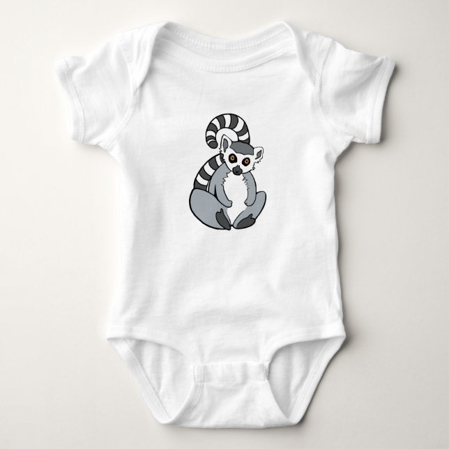 Cute Sitting Ring-Tailed Lemur Baby Bodysuit (Front)