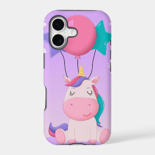 Cute Sitting Unicorn and Balloons Lilac