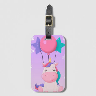 Cute Sitting Unicorn and Balloons Lilac Luggage Tag