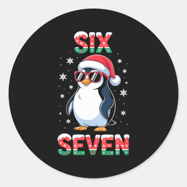 Cute Six Seven 67 Penguin Kids Christmas Holiday  Classic Round Sticker (Front)