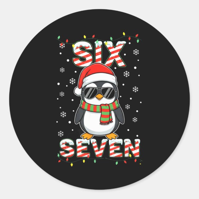 Cute Six Seven 67 Penguin Kids Christmas Holiday  Classic Round Sticker (Front)
