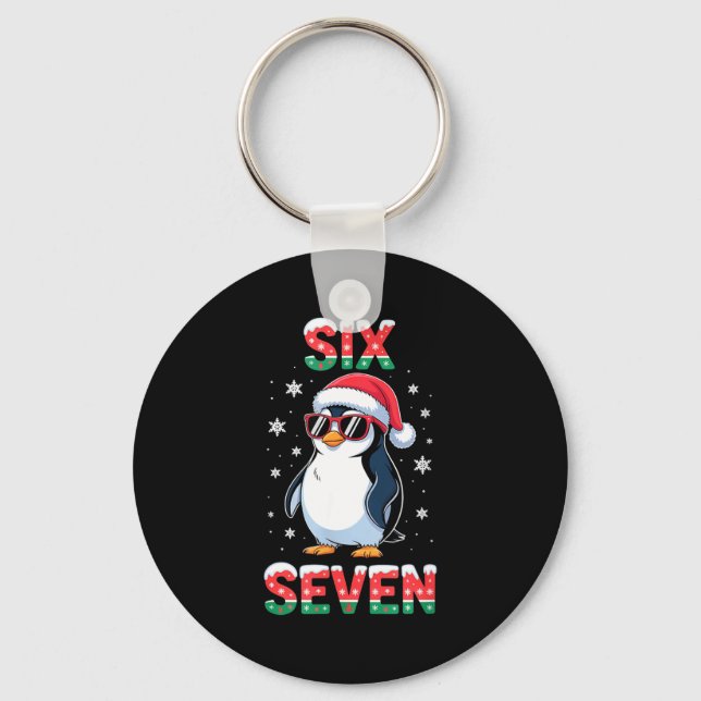 Cute Six Seven 67 Penguin Kids Christmas Holiday  Key Ring (Front)