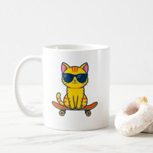 Cute Skateboard Cat Mug – Funny Cool Kitty Coffee