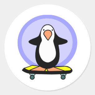 Cute Skateboarder Penguin Skateboarding Fun Classic Round Sticker