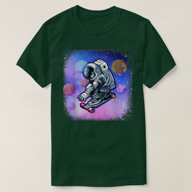 Cute Skateboarding Astronaut In Space Skateboarder T-Shirt (Design Front)
