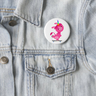 Cute Skateboarding Cartoon Unicorn 6 Cm Round Badge