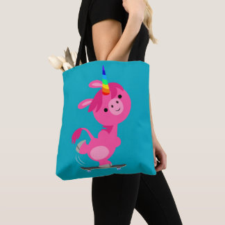 Cute Skateboarding Cartoon Unicorn Tote Bag