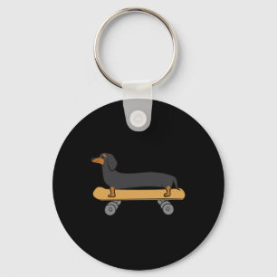 Cute Skateboarding Dachshund Key Ring