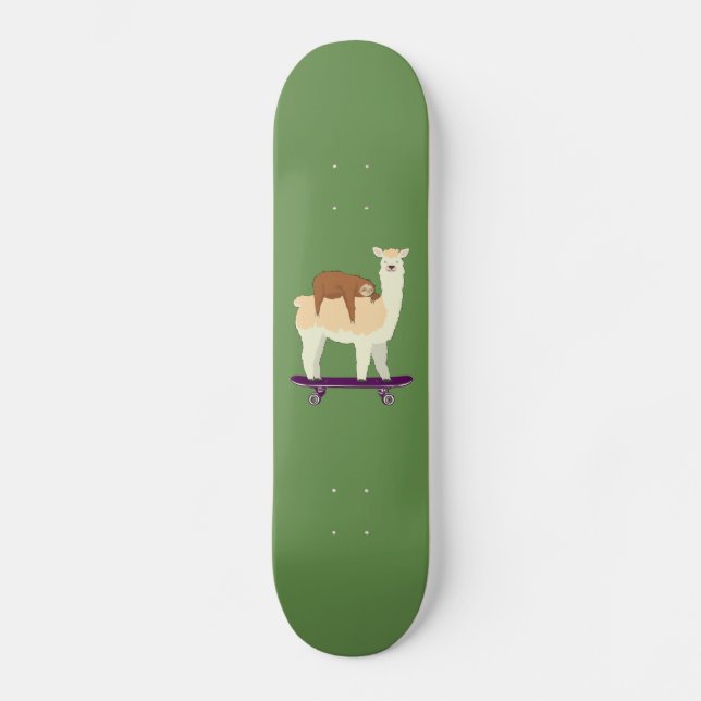Cute Skateboarding Llama with Sleeping Sloth Gift Skateboard (Front)