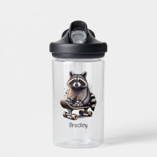 Cute Skateboarding Racoon Fun Animal Nature Art Water Bottle