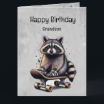 Cute Skateboarding Racoon Grandson Birthday Card<br><div class="desc">Cute Skateboarding Racoon Fun Animal Nature Art.  Great birthday gift Wishing you Grandson a gnarly birthday</div>