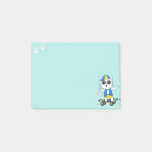 Cute Skater Cat on Light Teal Blue Post-it Notes