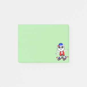 Cute Skater Cat on Lime Green Post-it Notes