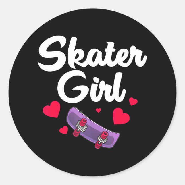 Cute Skater Girl Skate Skateboarding Lover Women Classic Round Sticker (Front)