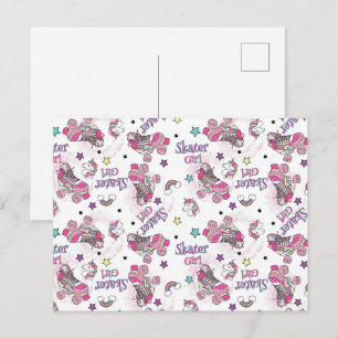 Cute Skater Girl Unicorn Roller Skate Pattern Holiday Postcard
