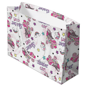 Cute Skater Girl Unicorn Roller Skate Pattern Large Gift Bag