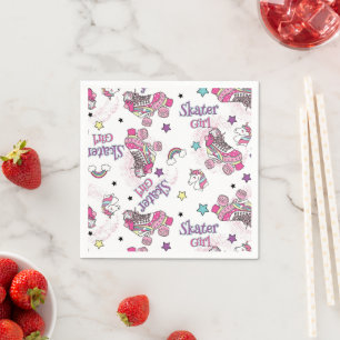 Cute Skater Girl Unicorn Roller Skate Pattern Napkin