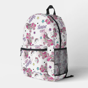 Cute Skater Girl Unicorn Roller Skate Pattern Printed Backpack