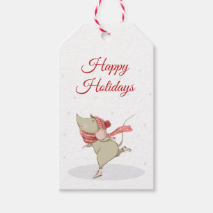 Cute Skating Mouse Christmas Gift Tags