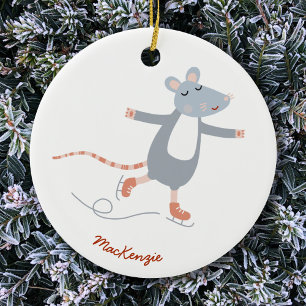 Cute Skating Mouse Personalized Ceramic Tree Decoration