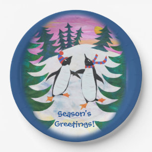 Cute Skating Penguins Snow-scene Paper Plate