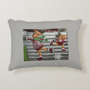 *CUTE SKATING REINDEER** WITH SILVER GREY BACK DECORATIVE CUSHION