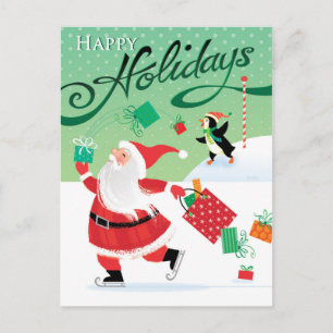 Cute Skating Santa Happy Holidays Postcard