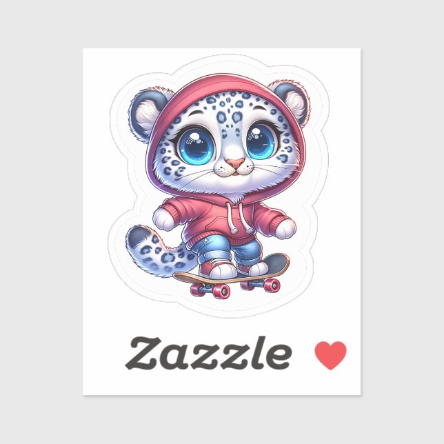 Cute Skating Snow Leopard Stickers Kawaii Sport (Sheet)