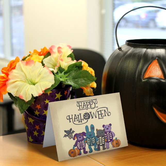 Cute Skeleton Animals and Pumpkins Halloween Card (Creator Uploaded)