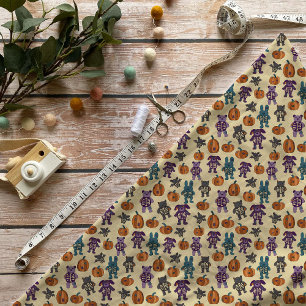Cute Skeleton Animals and Pumpkins Halloween Fabric