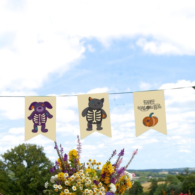 Cute Skeleton Animals and Pumpkins Halloween Party Bunting (Creator Uploaded)