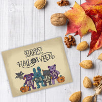 Cute Skeleton Animals and Pumpkins Halloween