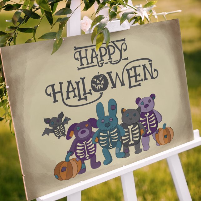 Cute Skeleton Animals and Pumpkins Halloween Poster (Creator Uploaded)