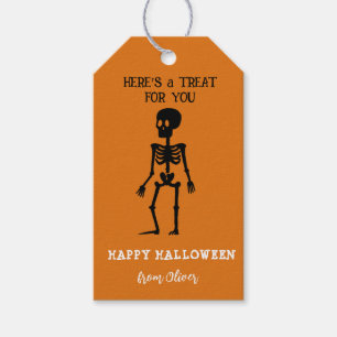 Cute skeleton Black & Orange Treats Halloween Gift Tags