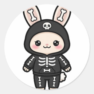 Cute Skeleton Bunny Halloween Classic Round Sticker
