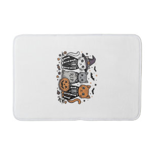 Cute Skeleton Cats Halloween Vintage Engraving Shi Bath Mat