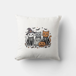 Cute Skeleton Cats Halloween Vintage Engraving Shi Cushion