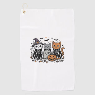 Cute Skeleton Cats Halloween Vintage Engraving Shi Golf Towel