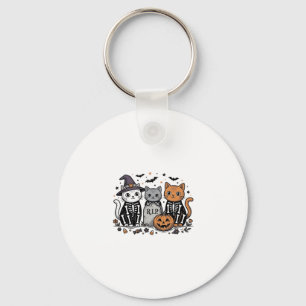 Cute Skeleton Cats Halloween Vintage Engraving Shi Key Ring