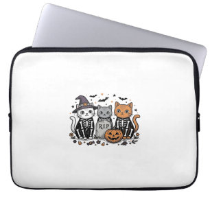 Cute Skeleton Cats Halloween Vintage Engraving Shi Laptop Sleeve