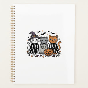 Cute Skeleton Cats Halloween Vintage Engraving Shi Planner