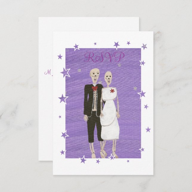 Cute Skeleton Couple Halloween Wedding RSVP Cards (Front/Back)