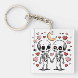 Cute Skeleton Couple: Spooky Love Graphic Key Ring