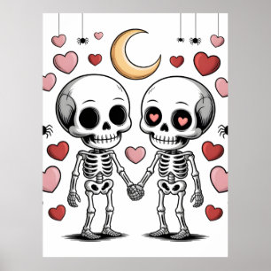 Cute Skeleton Couple: Spooky Love Graphic Poster