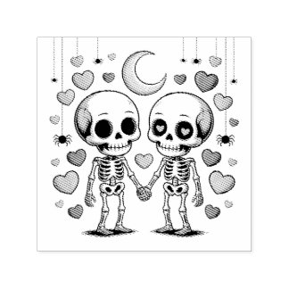 Cute Skeleton Couple: Spooky Love Graphic Self-inking Stamp
