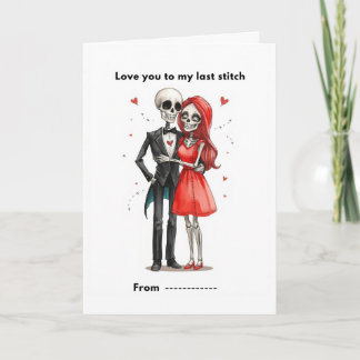 Cute Skeleton Couple Stitched Heart Valentine Card