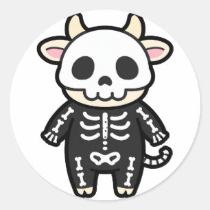 Cute Skeleton Cow Halloween Classic Round Sticker
