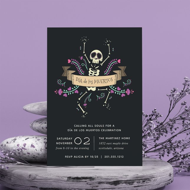 Cute Skeleton Día de los Muertos Celebration Invitation (Creator Uploaded)