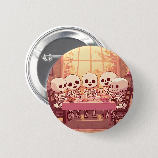 Cute Skeleton Dinner Party - Button (Front & Back)